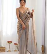Multicolor women embellished sequinned tissue designer saree