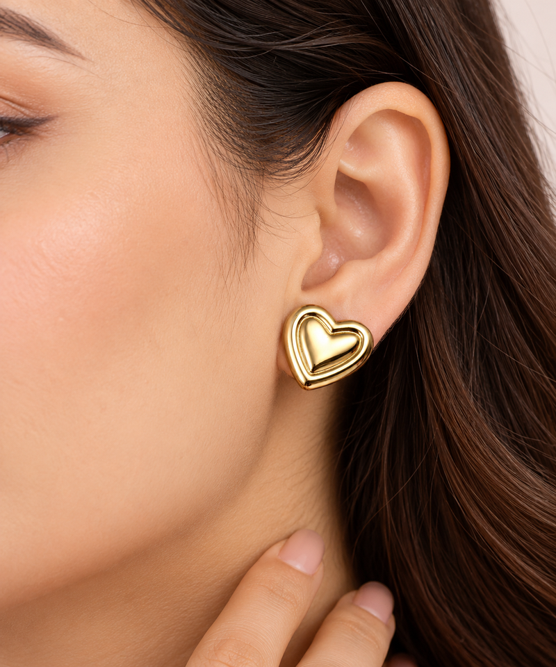 Anti-tarnish double heart design, polished finish, stud closure, women's jewellery