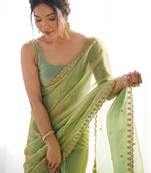 Green embellished sequinned tissue saree