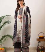 women floral printed regular thread work kurta with palazzos & with dupatta