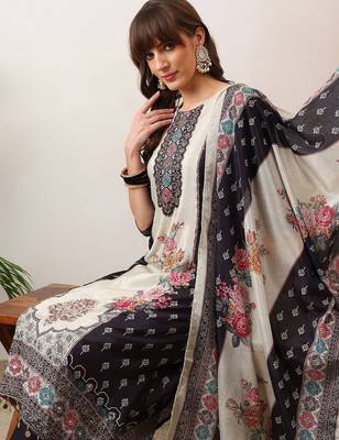 women floral printed regular thread work kurta with palazzos & with dupatta 4