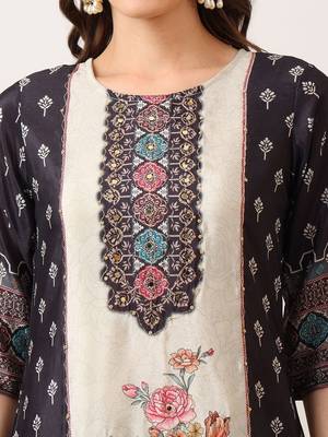 women floral printed regular thread work kurta with palazzos & with dupatta 6