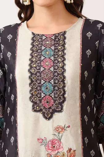 women floral printed regular thread work kurta with palazzos & with dupatta