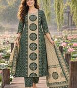 women ethnic motifs printed regular  cotton kurta with trousers & with dupatta