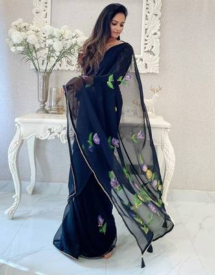 Black black & black floral poly georgette designer saree 2