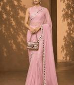 Pink solid pure chiffon ready to wear saree