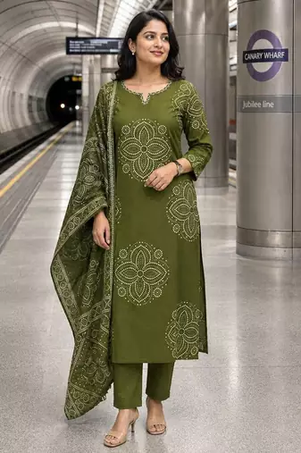 women ethnic motifs printed regular thread work  cotton kurta with trousers & with dupatta