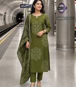women ethnic motifs printed regular thread work  cotton kurta with trousers & with dupatta
