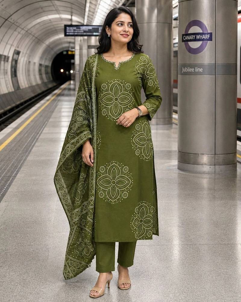 women ethnic motifs printed regular thread work  cotton kurta with trousers & with dupatta