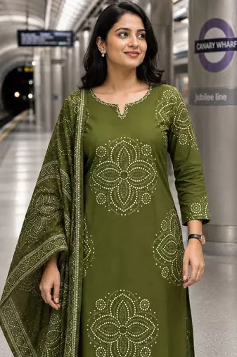 women ethnic motifs printed regular thread work  cotton kurta with trousers & with dupatta