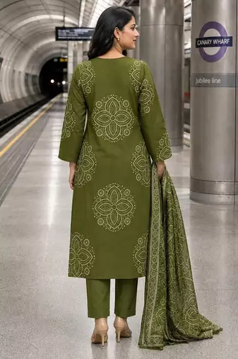 women ethnic motifs printed regular thread work  cotton kurta with trousers & with dupatta