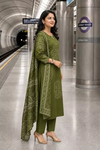 women ethnic motifs printed regular thread work  cotton kurta with trousers & with dupatta
