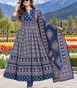 women ethnic motifs printed angrakha  cotton kurta with trousers & with dupatta