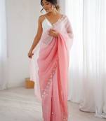 Pink embellished beads and stones  chiffon saree with matching blouse