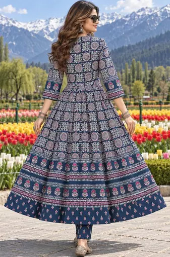women ethnic motifs printed angrakha  cotton kurta with trousers & with dupatta