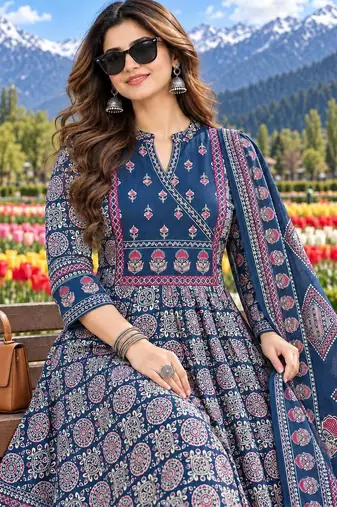 women ethnic motifs printed angrakha  cotton kurta with trousers & with dupatta