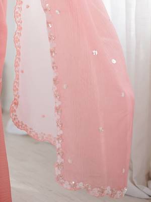 Pink embellished beads and stones  chiffon saree with matching blouse 5