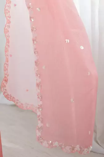 Pink embellished beads and stones  chiffon saree with matching blouse