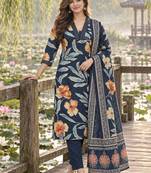 women floral printed regular  cotton kurta with trousers & with dupatta