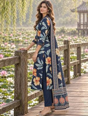 women floral printed regular  cotton kurta with trousers & with dupatta 2