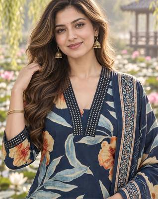 women floral printed regular  cotton kurta with trousers & with dupatta 3