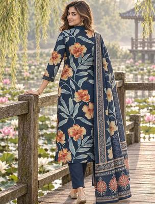 women floral printed regular  cotton kurta with trousers & with dupatta 4
