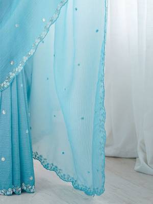 Blue embellished beads and stones  chiffon saree 5