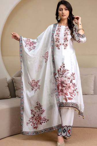 women floral printed regular kurta with trousers & with dupatta