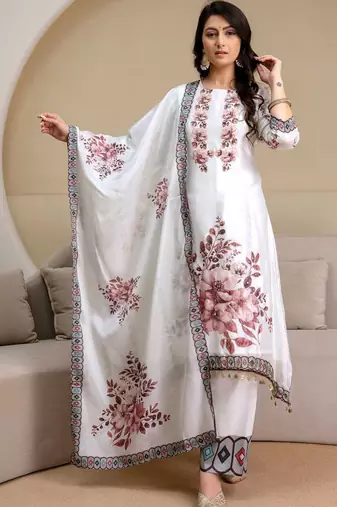 women floral printed regular kurta with trousers & with dupatta