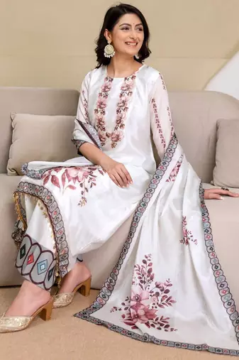 women floral printed regular kurta with trousers & with dupatta