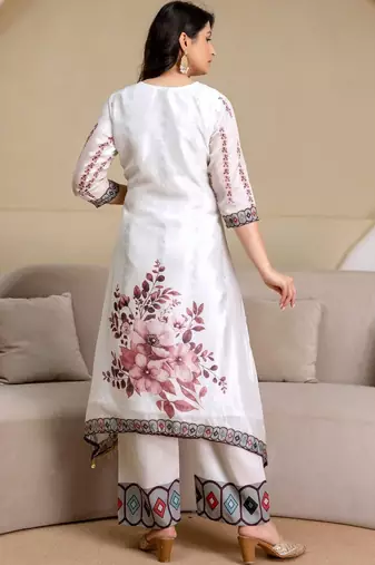 women floral printed regular kurta with trousers & with dupatta