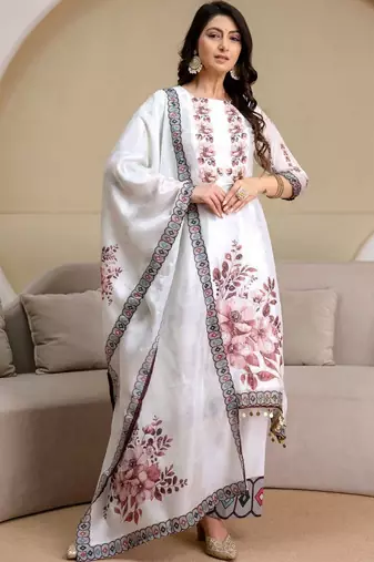 women floral printed regular kurta with trousers & with dupatta