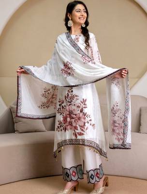 women floral printed regular kurta with trousers & with dupatta 7
