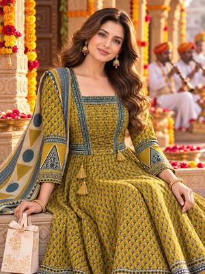 women ethnic motifs printed empire  cotton kurta with trousers & with dupatta 3
