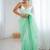 Sea green embroidered ombre embellished beads and stones border  chiffon party wear saree