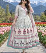 women floral printed angrakha  cotton kurta with trousers & with dupatta
