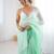 Sea green embroidered ombre embellished beads and stones border  chiffon party wear saree