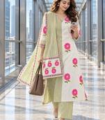 women floral printed regular  cotton kurta with trousers & with dupatta
