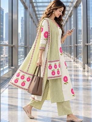 women floral printed regular  cotton kurta with trousers & with dupatta 2