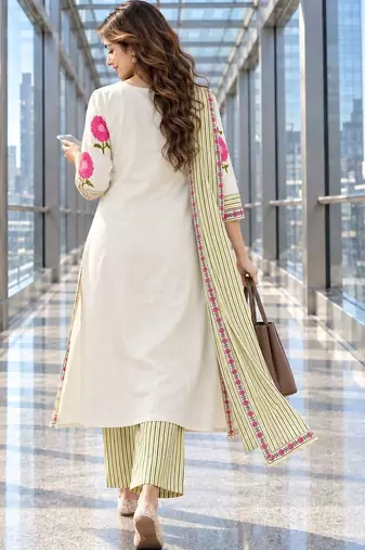 women floral printed regular  cotton kurta with trousers & with dupatta