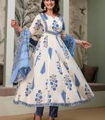 women floral printed empire  cotton kurta with trousers & with dupatta