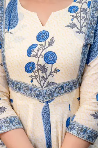women floral printed empire  cotton kurta with trousers & with dupatta