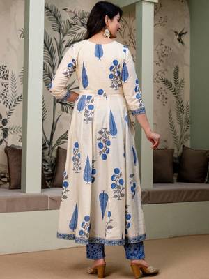 women floral printed empire  cotton kurta with trousers & with dupatta 4