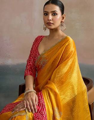 Yellow yellow  chiffon  sarees 1