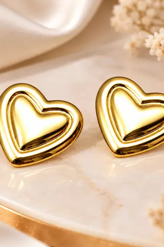 Anti-tarnish double heart design, polished finish, stud closure, women's jewellery