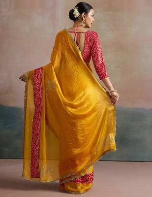 Yellow yellow  chiffon  sarees 3