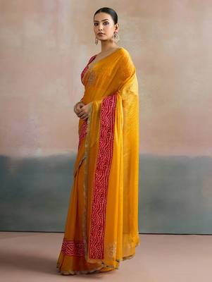 Yellow yellow  chiffon  sarees 4