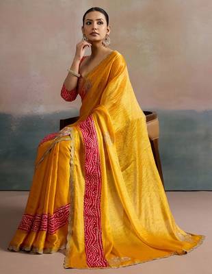 Yellow yellow  chiffon  sarees 5