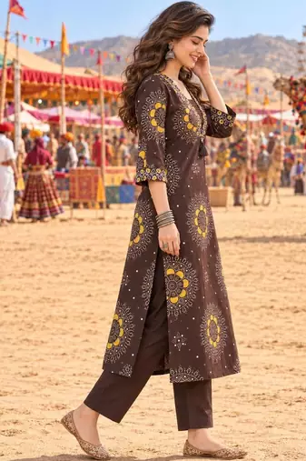 women ethnic motifs printed regular  cotton kurta with trousers & with dupatta