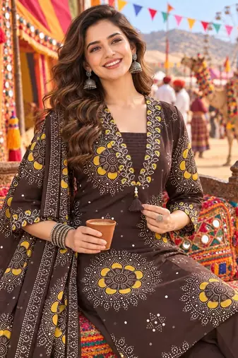 women ethnic motifs printed regular  cotton kurta with trousers & with dupatta